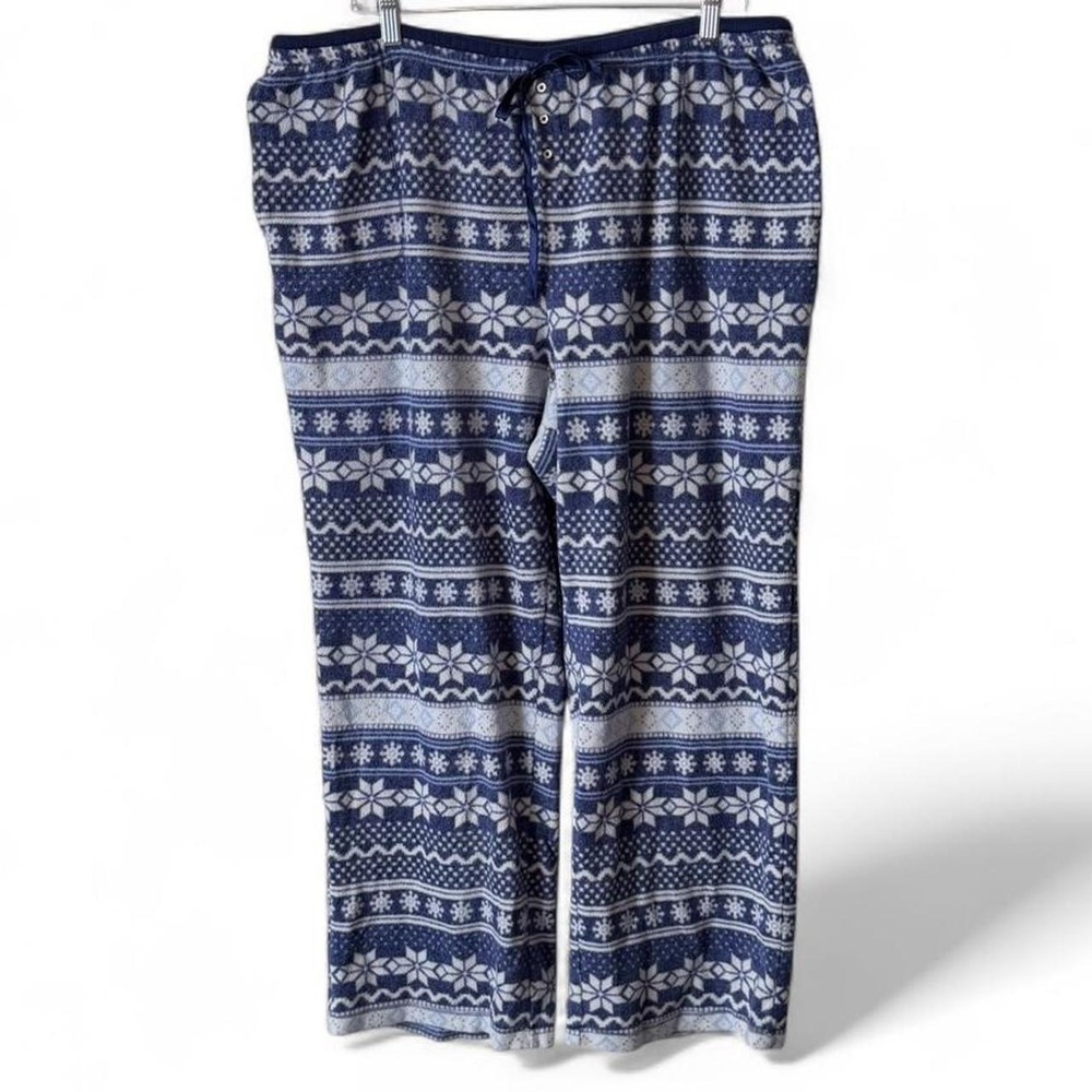 Croft & Barrow Blue & White Fair Isle Snowflake Fleece Pj Pants, Women's Size XL